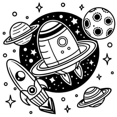 Amusing Cartoonish Outer Space Illustration in Vibrant Colorsのイラスト素材