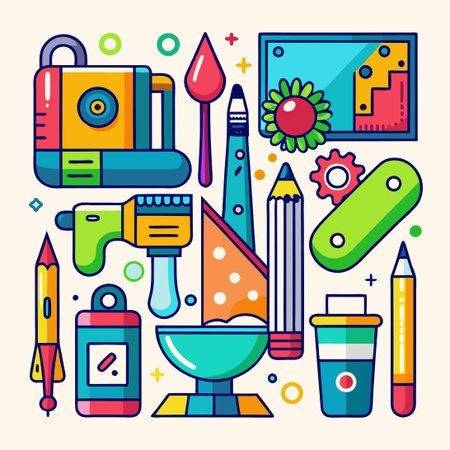 Colorful Painting Equipment and Tools for Artistic Expressionのイラスト素材