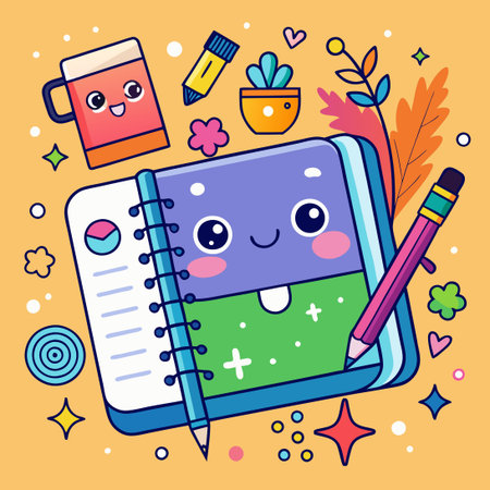 Colorful Doodle Illustration of a Planner and Journalのイラスト素材