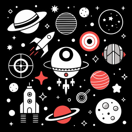 Black and White Outer Space Icon Collection with 3 Filthy Iconsのイラスト素材