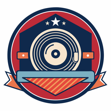 Retro Vintage Vinyl Music Player Record Badge Logo Designのイラスト素材