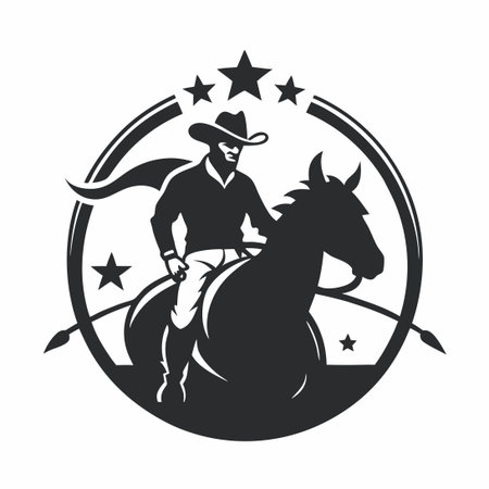 Silhouette of a Rodeo Cowboy on a Vintage Logo Vectorのイラスト素材