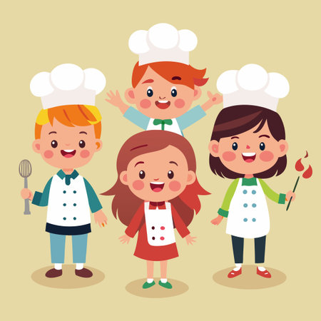 Aspiring Young Chefs Eagerly Mastering Culinary Arts in a Group Settingのイラスト素材