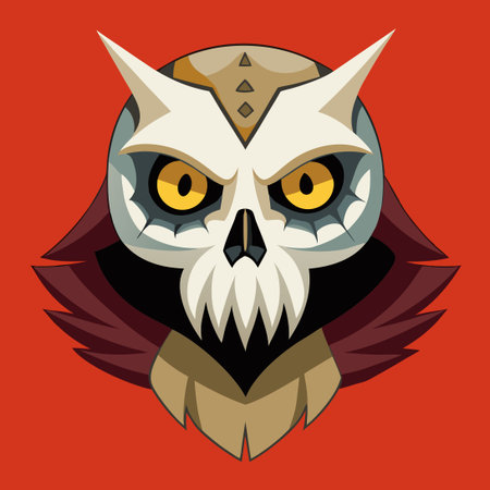 Intricate Vector Illustration of a Skull Wearing an Owl Mask with Ornate Patternsのイラスト素材