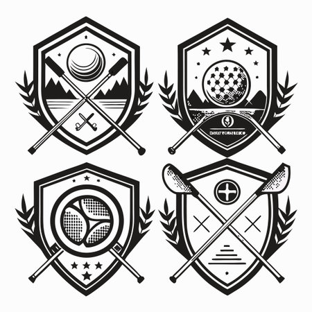 Vintage Golf Badge Emblems: A Monochrome Collection of Nostalgic Logosのイラスト素材