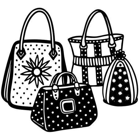 Creative Doodle Fashion Bags in Vibrant Shades and Quirky Designsのイラスト素材