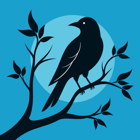 Silhouette of a Bird Perched on a Branch against the Sunset Skyのイラスト素材