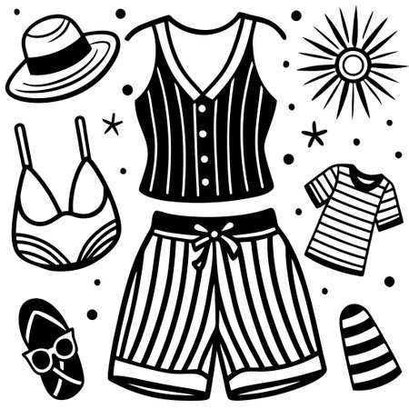 Vibrant Summer Clothing Collection: Vector Graphic Elements for Designersのイラスト素材