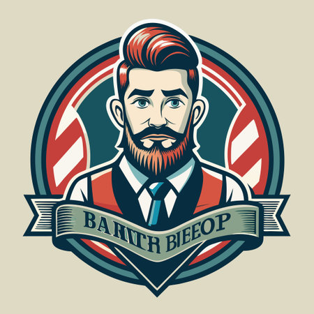Nostalgic Barber Shop Logo with Vintage Elements and Geometric Patternsのイラスト素材