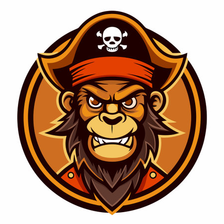 Vintage Vector Illustration of a Pirate Monkey with a Monocle and Swordのイラスト素材