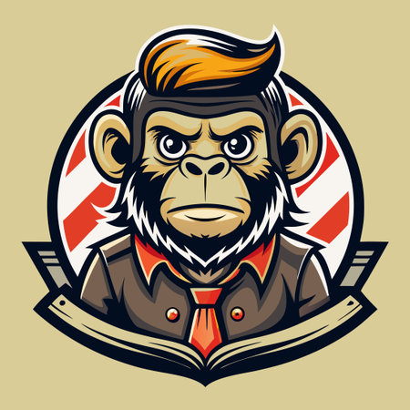 Vintage Monkey Mascot Barbershop Logo Vector Illustrationのイラスト素材