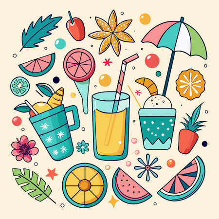 Refreshing Summer Drinks and Beverages in Vibrant Vector Graphicsのイラスト素材