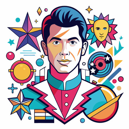 Vibrant Superstar and Celebrity Vector Graphics in a Kaleidoscope of Colorsのイラスト素材