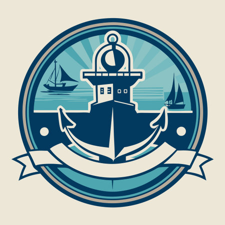 Vintage Circular Stamp Featuring an Anchor, Ship, and Seafaring Emblemのイラスト素材
