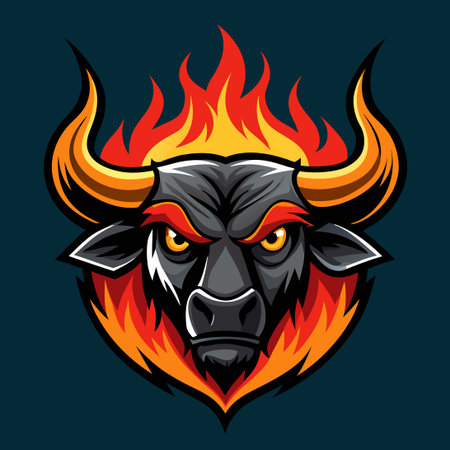 Fiery Bull Buffalo Head Logo Vector Graphic for Design Projectsのイラスト素材