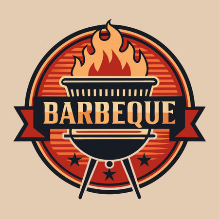 Vintage Retro Barbecue Grill Label Stamp with Nostalgic Charmのイラスト素材