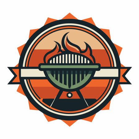 Vintage Retro Barbecue Grill Barbeque Stamp Label Designのイラスト素材