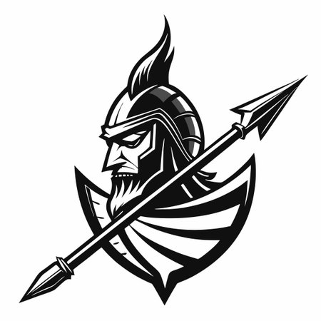 Vintage Spear and Flag Warrior in Monochrome Logo Designのイラスト素材