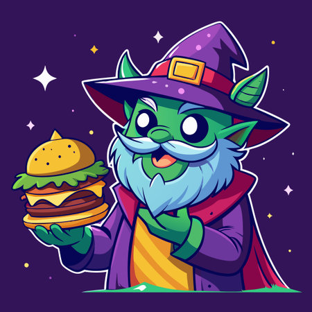 Wizard Monster Burger Vector Illustration with Open Mouth and Grinning Teethのイラスト素材
