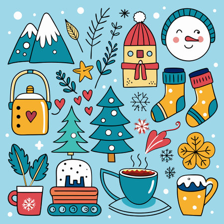 Creative Doodle Elements for Winter Ambiance and Cheerのイラスト素材