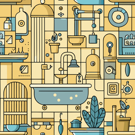 Simple Bathroom Decorated with Elegant Bath Doodle Style Artworkのイラスト素材