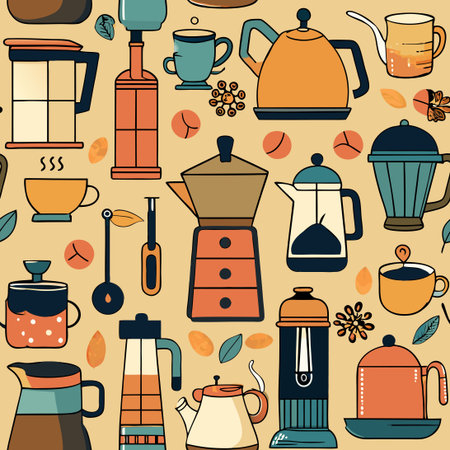 Charming Hand-Drawn Coffee Set with Flat Design Elementsのイラスト素材