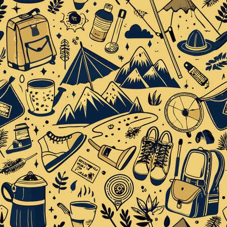 Doodle Illustration of Camping Essentials and Gearのイラスト素材