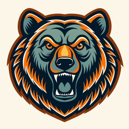 Vintage Grizzly Bear Head Hand Drawn Logo Vector Designのイラスト素材