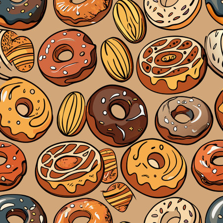 Hand-Drawn Vector Set of Delectable Donuts in Vibrant Colorsのイラスト素材