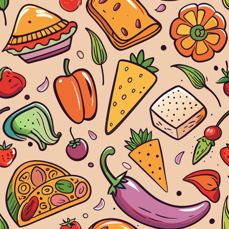 Hand-Drawn Mexican Food Sketch Doodle Set with Variety of Dishesのイラスト素材