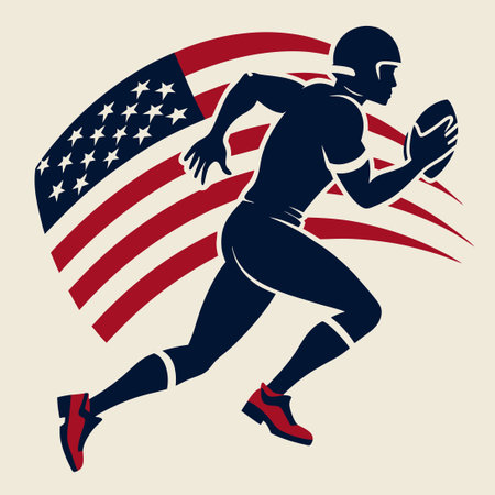 Silhouette of an American Football Player Running with Vigor and Determinationのイラスト素材