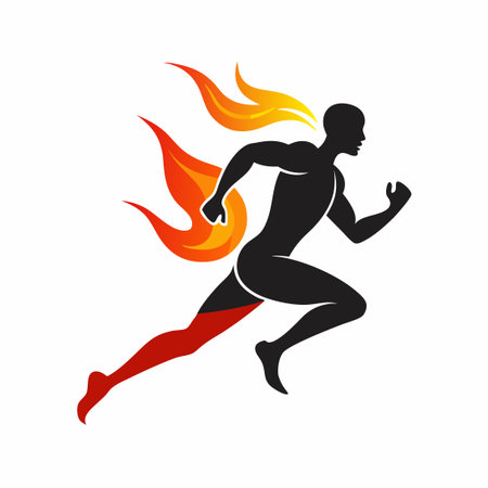 Fiery Silhouette of a Running Man Evading the Flamesのイラスト素材