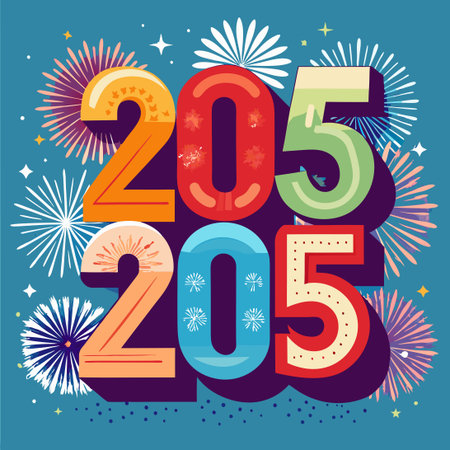 Sparkling Fireworks Illuminating Wash Textured Happy New Year 2025