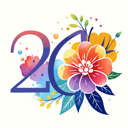 Watercolor-Inspired Happy New Year 2024 with Washed Texture in Vibrant Hues
