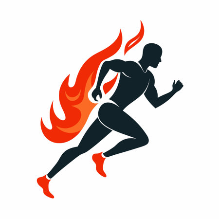 Fiery Silhouette of a Running Man against a Blazing Background with a Tribal Design Elementのイラスト素材