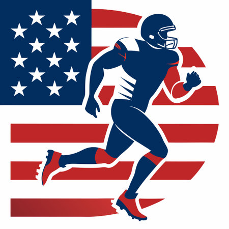 Silhouette of American Football Player Dashing Across the Field in Full Gearのイラスト素材