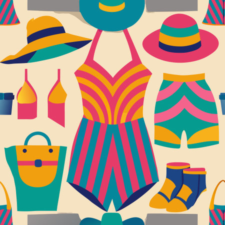 Vibrant Summer Wardrobe for Beach Days: Flat Vector Illustrationのイラスト素材
