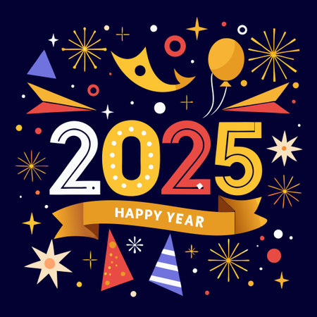 Festive Black Background New Year 2025 Decorative Bannersのイラスト素材