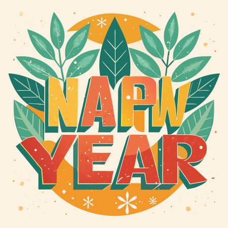 Vibrant New Year's Greeting with Grunge Texture and Foliage Backgroundのイラスト素材