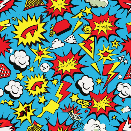 Vibrant and Expressive Comic Style Pattern with Repeating Motifsのイラスト素材