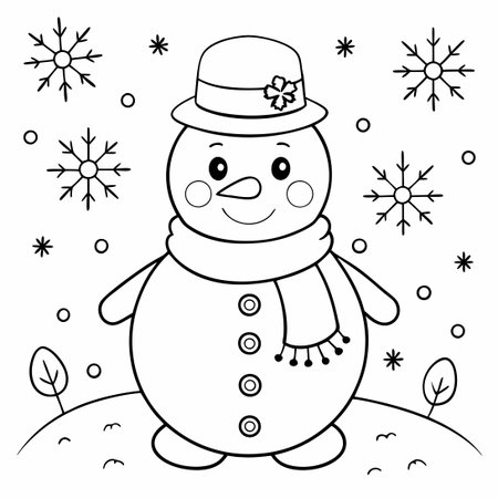 Adorable Snowman Coloring Page for Kids to Express Their Creativityのイラスト素材
