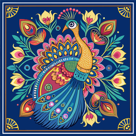 Enchanting Indian Peacock Illustration Adorned with Wedding Decorのイラスト素材