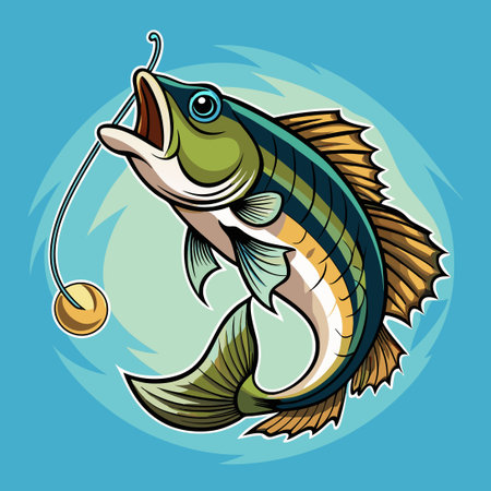 Bass Fish Leaping to Catch a Fish Lure While Fishing