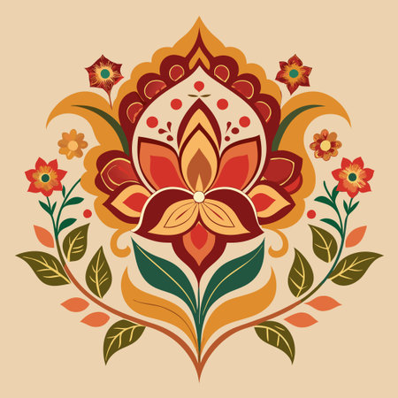 Decorative Mughal Ethnic Motif Fantasy Flowers in Traditional Styleのイラスト素材