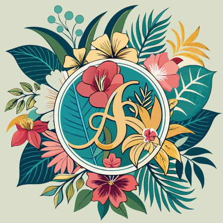 Vintage Floral Wedding Monogram with Foliage and Delicate Ornamentsのイラスト素材