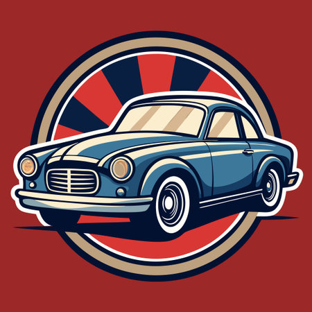 Classic Car Illustration on Bold, Vibrant Backgroundのイラスト素材