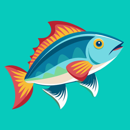 Solid Color Fish Illustration with Abstract Scales and Fins