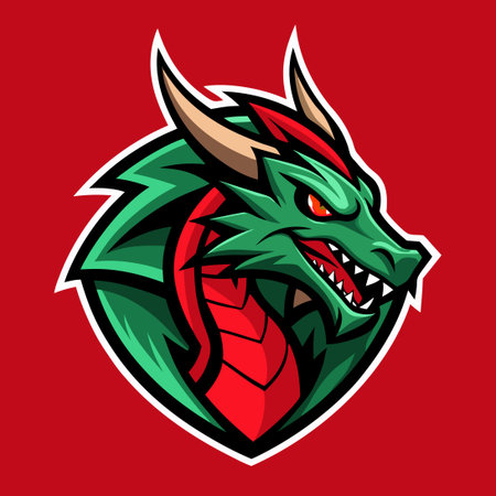 Fiery Dragon Illustration in Solid Red with Detailed Scales and Fierce Expressionのイラスト素材