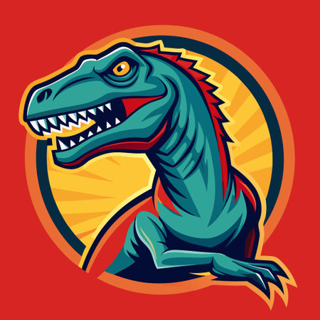 Vivid Solid Color Illustration of a Mighty Dinosaur in Motionのイラスト素材