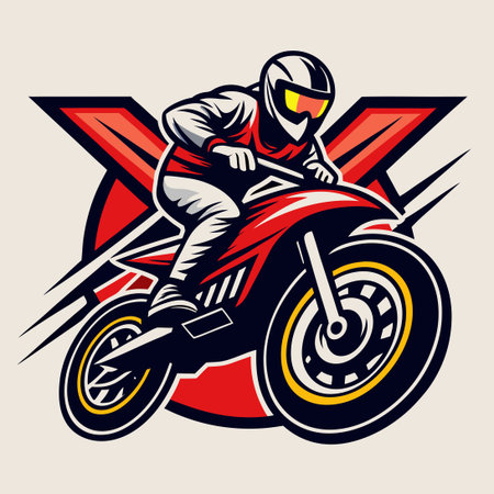 Vibrant Logo Illustration of a Motocross Rider in Bold Colorsのイラスト素材